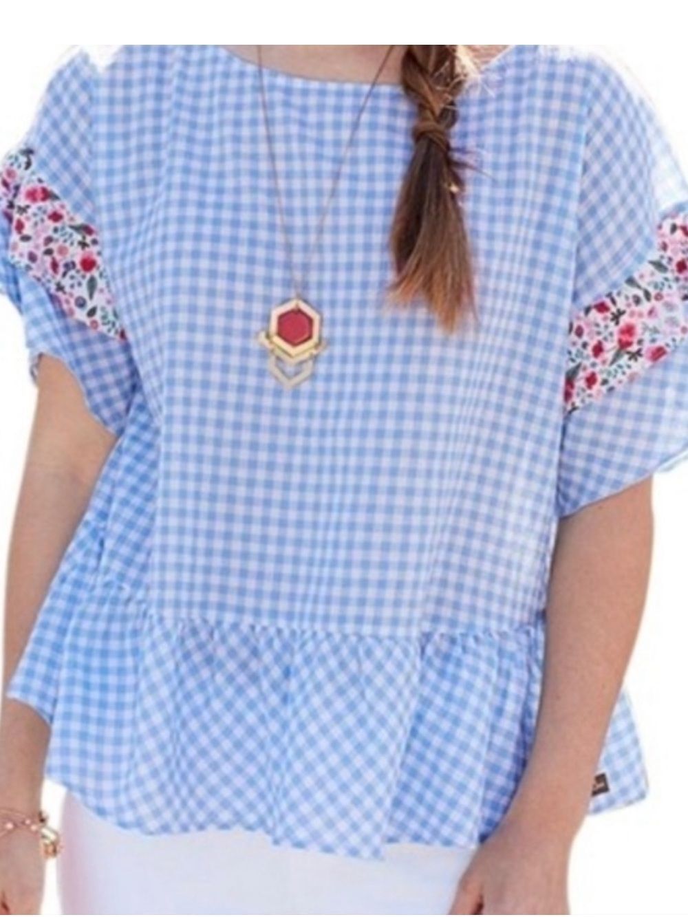 MATILDA JANE WOMENS WISH YOU WERE HERE BLUE WHITE GINGHAM BLOUSE TOP XS